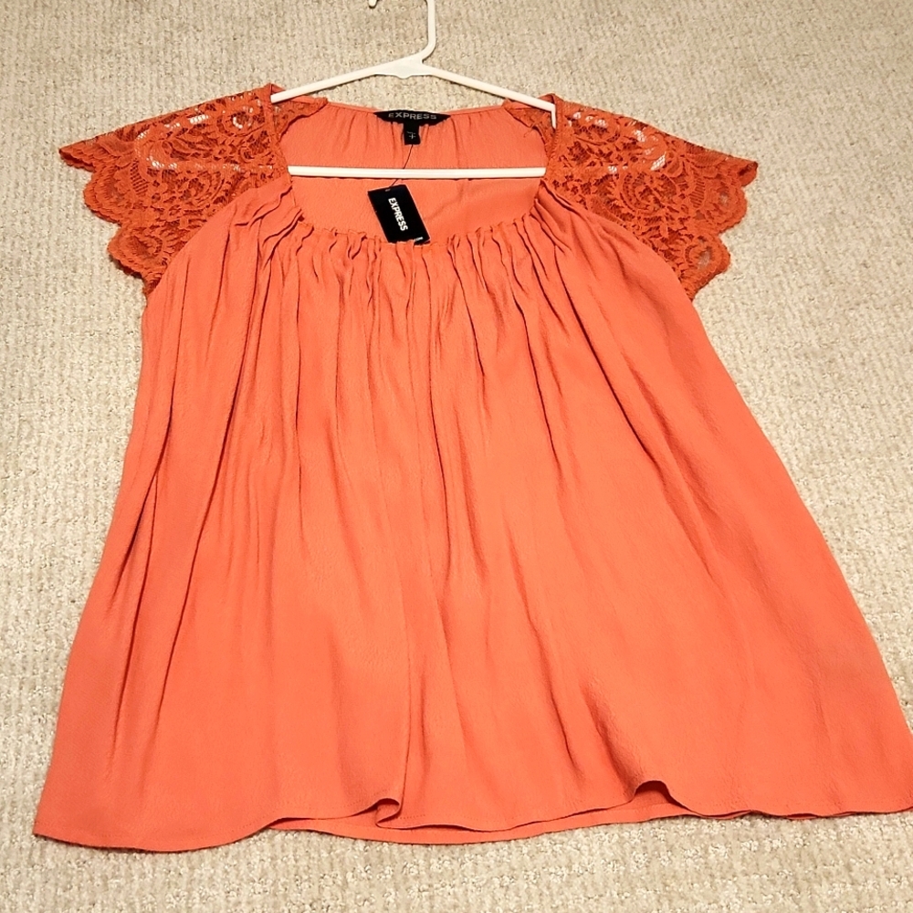 Peach lace cap sleeve top